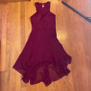 Maroon Colored High Low Haltered Dress